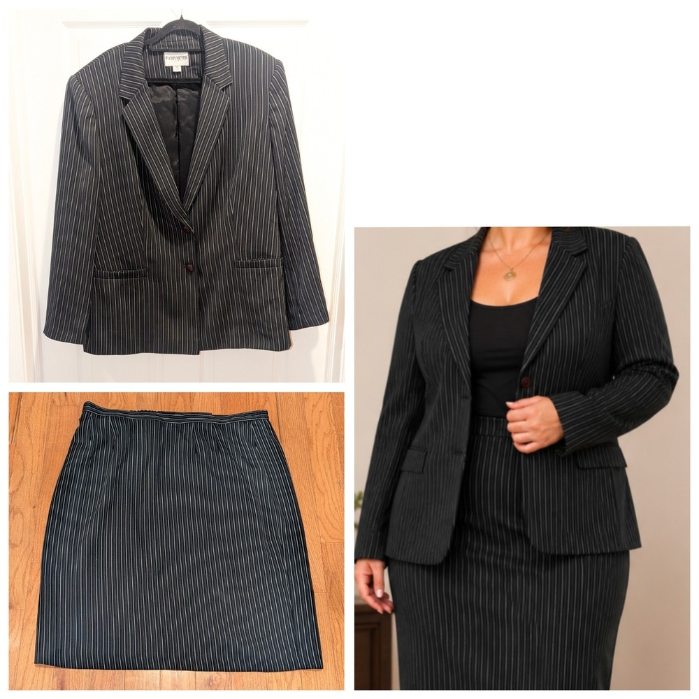 Dark Academia Pinstripe Skirt Suit Set Vintage Plus 24W John Meyer‎ Career